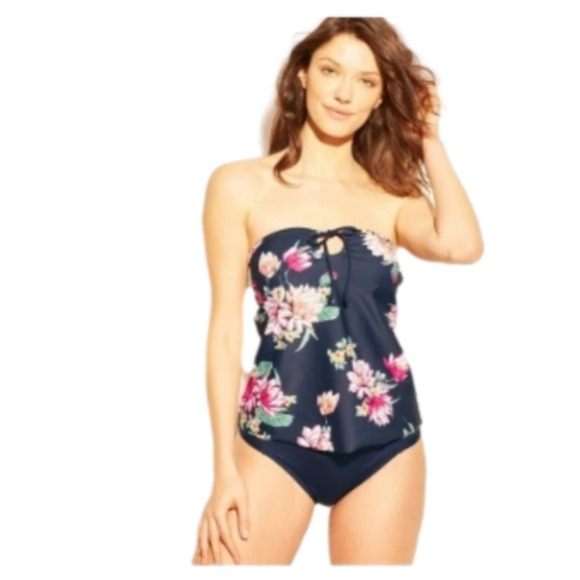 KONA Sol Tankini Top Navy Floral Size Small Strapless - Picture 1 of 9